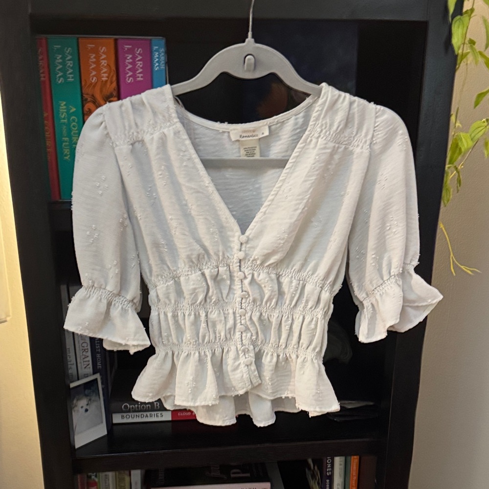 Off  White Smocked Button-Front blouse